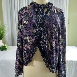 Carole Little ruffle neckline top with bugle bead